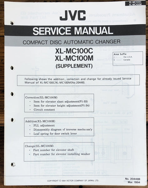 JVC XL-MC100C XL-MC100M CD Changer Supp. Service Manual *Original*