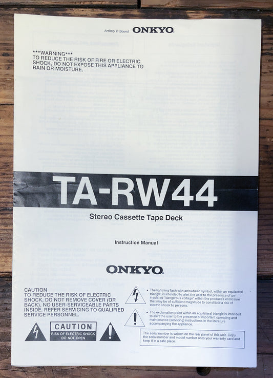 Onkyo TA-RW44 Cassette  Owner / User Manual *Original*