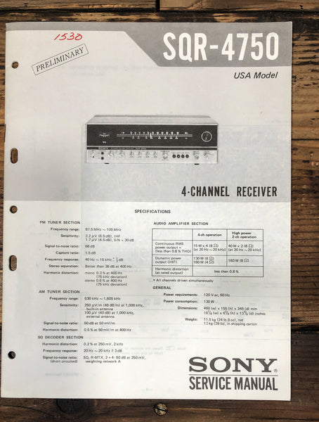 Sony SQR-4750 Receiver Prelim. Service Manual *Original*