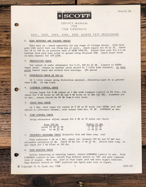 HH Scott Model 2501 2502 2503 2504 2505  Service Manual *Original*