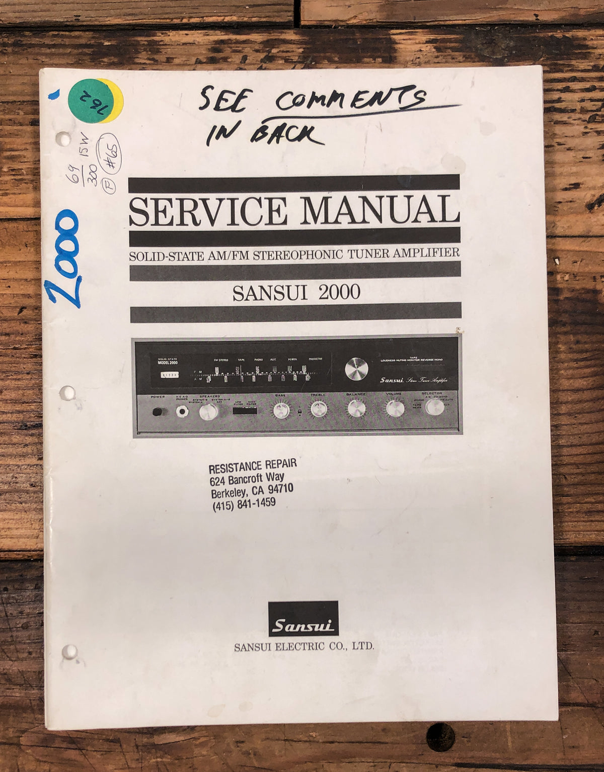 Sansui Model 2000 Receiver  Service Manual *Original*