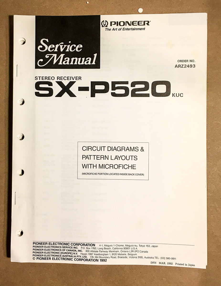 Pioneer SX-P520 Receiver Service Manual *Original*