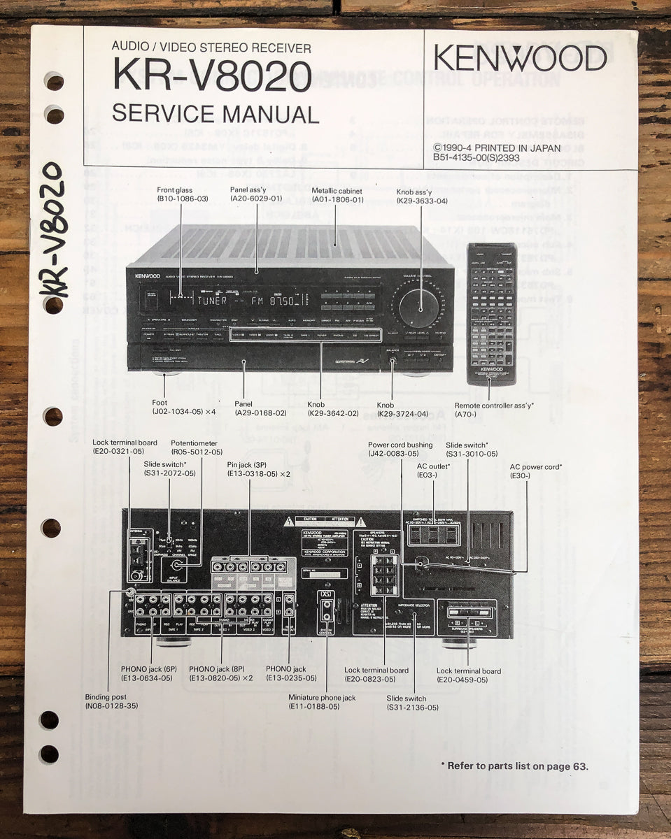 Kenwood KR-V8020 Receiver Service Manual *Original*