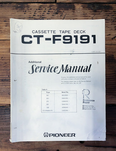 Pioneer CT-F9191 Cassette Add. Service Manual *Original* #2