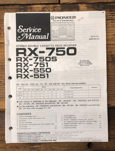 Pioneer RX-550 -551 -751 -750  Receiver  Service Manual *Original* #2