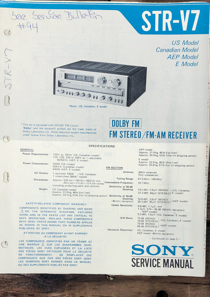 Sony STR-V7 Receiver  Service Manual *Original*