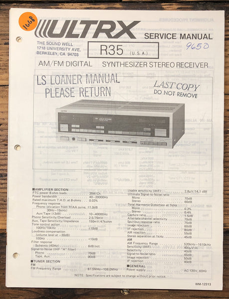 Sanyo / ULTRX Model R35 Receiver  Service Manual *Original*