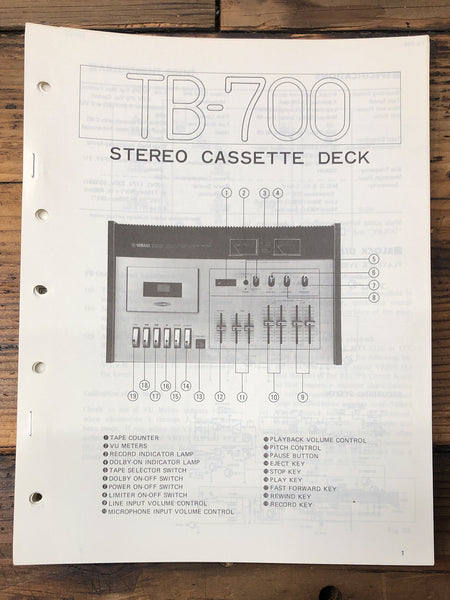 Yamaha TB-700 Cassette  Service Manual *Original*