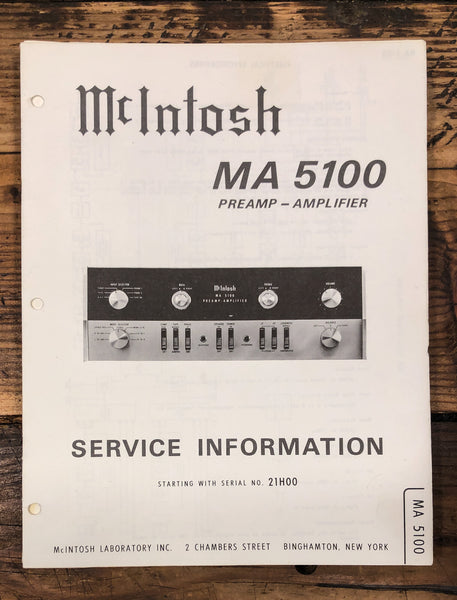 McIntosh MA 5100 Amplifier  Service Manual *Original* #3