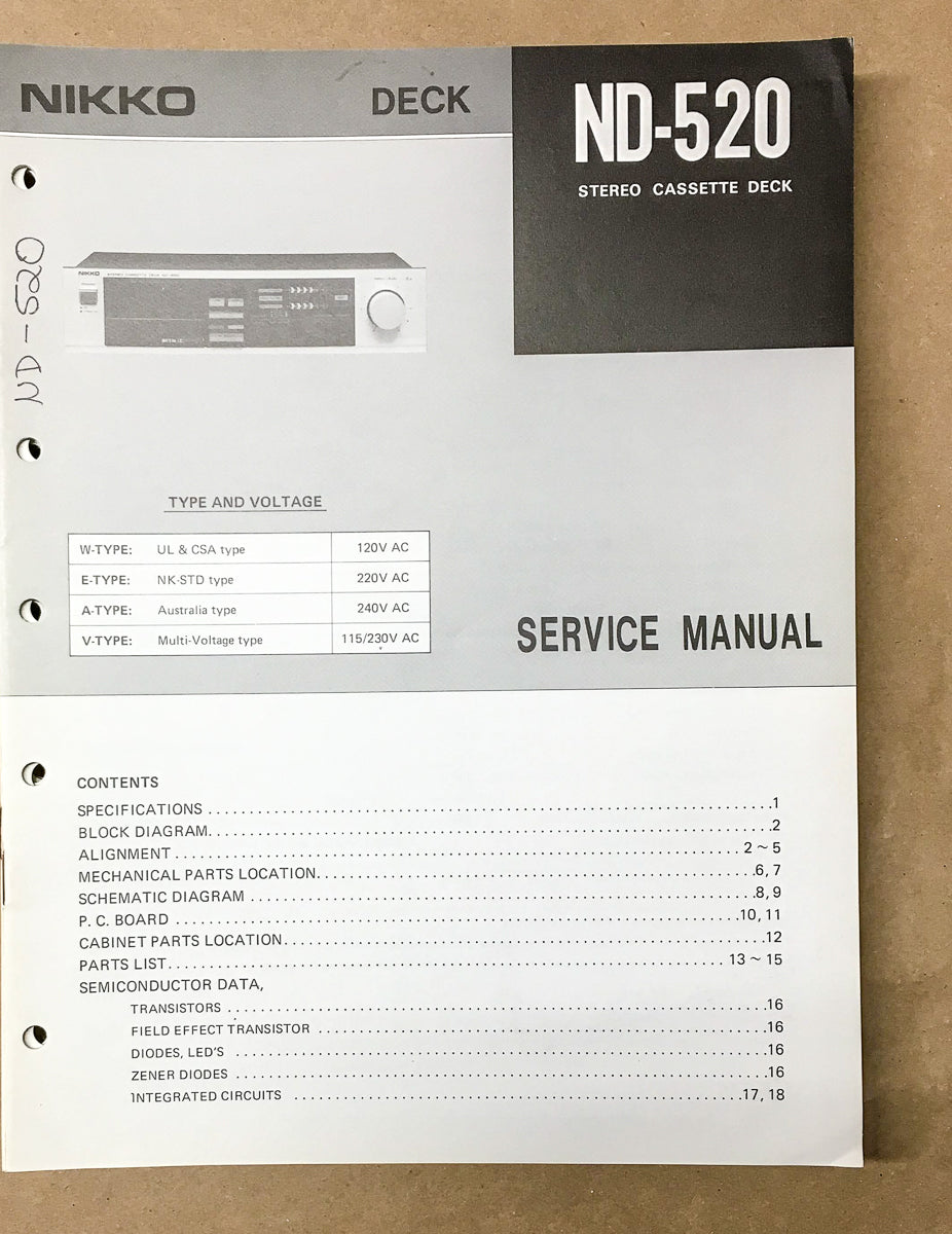 Nikko ND-520 Cassette Service Manual *Original*