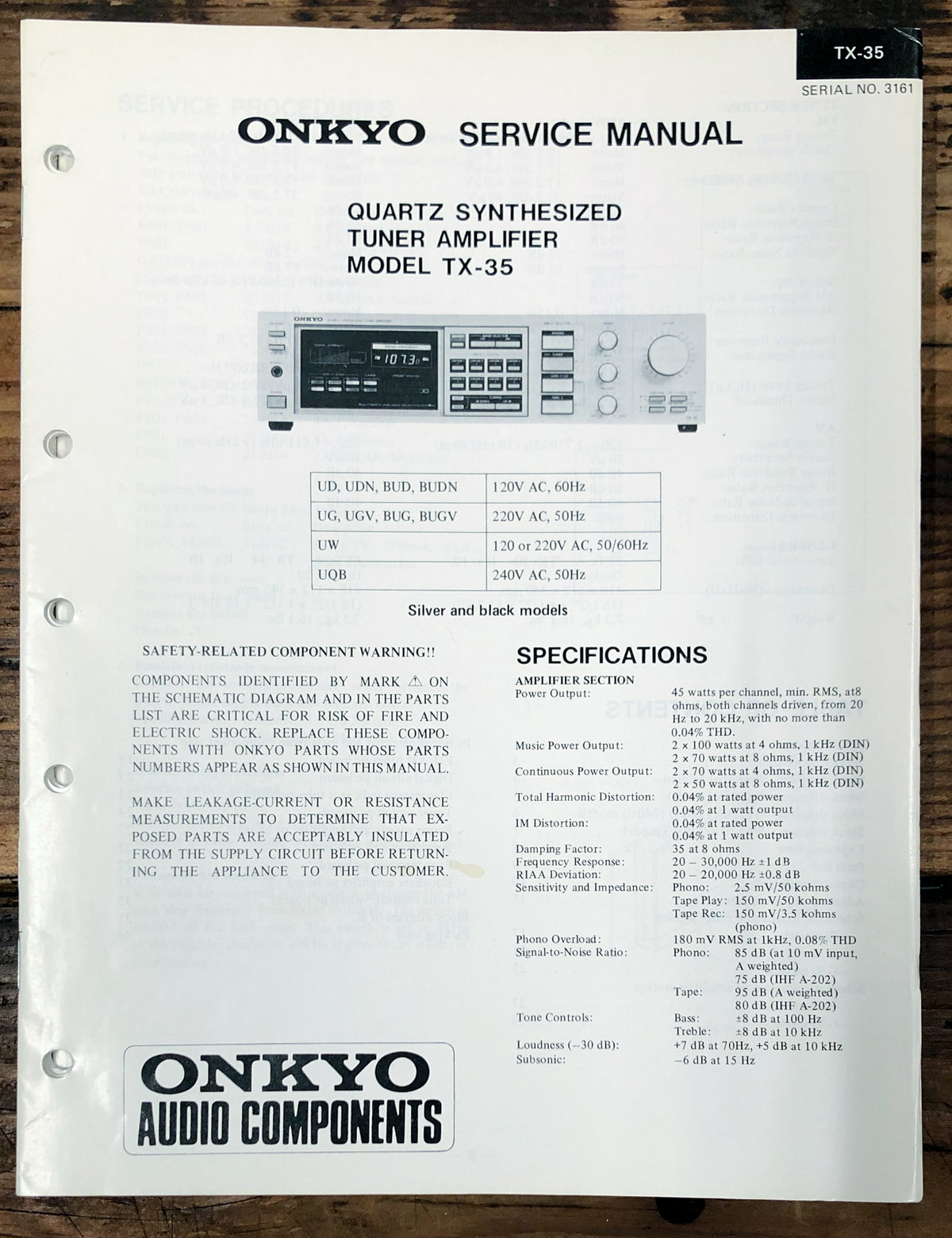 Onkyo TX-35 Receiver  Service Manual *Original*