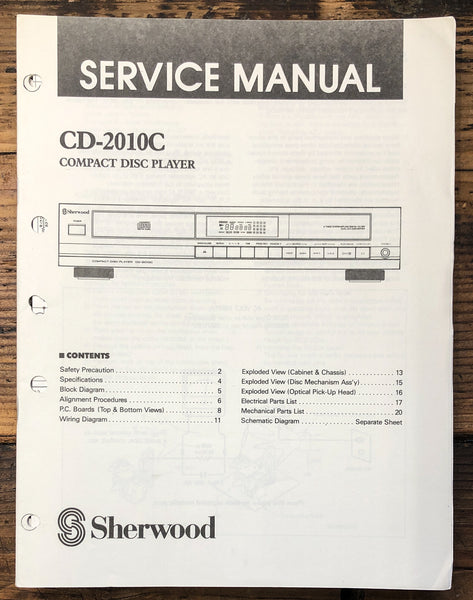 Sherwood CD-2010C CD Player  Service Manual *Original*