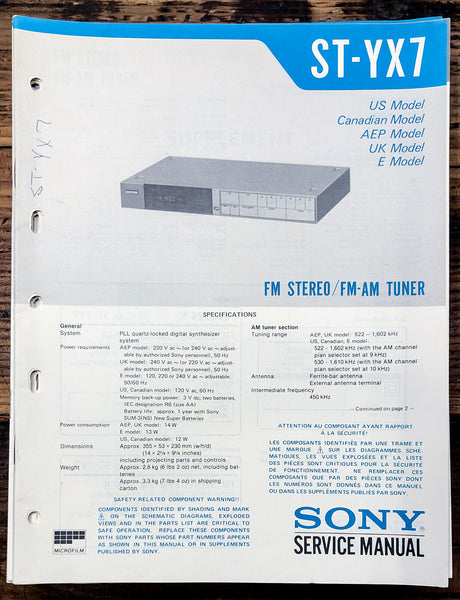 Sony ST-YX7 Tuner  Service Manual *Original*