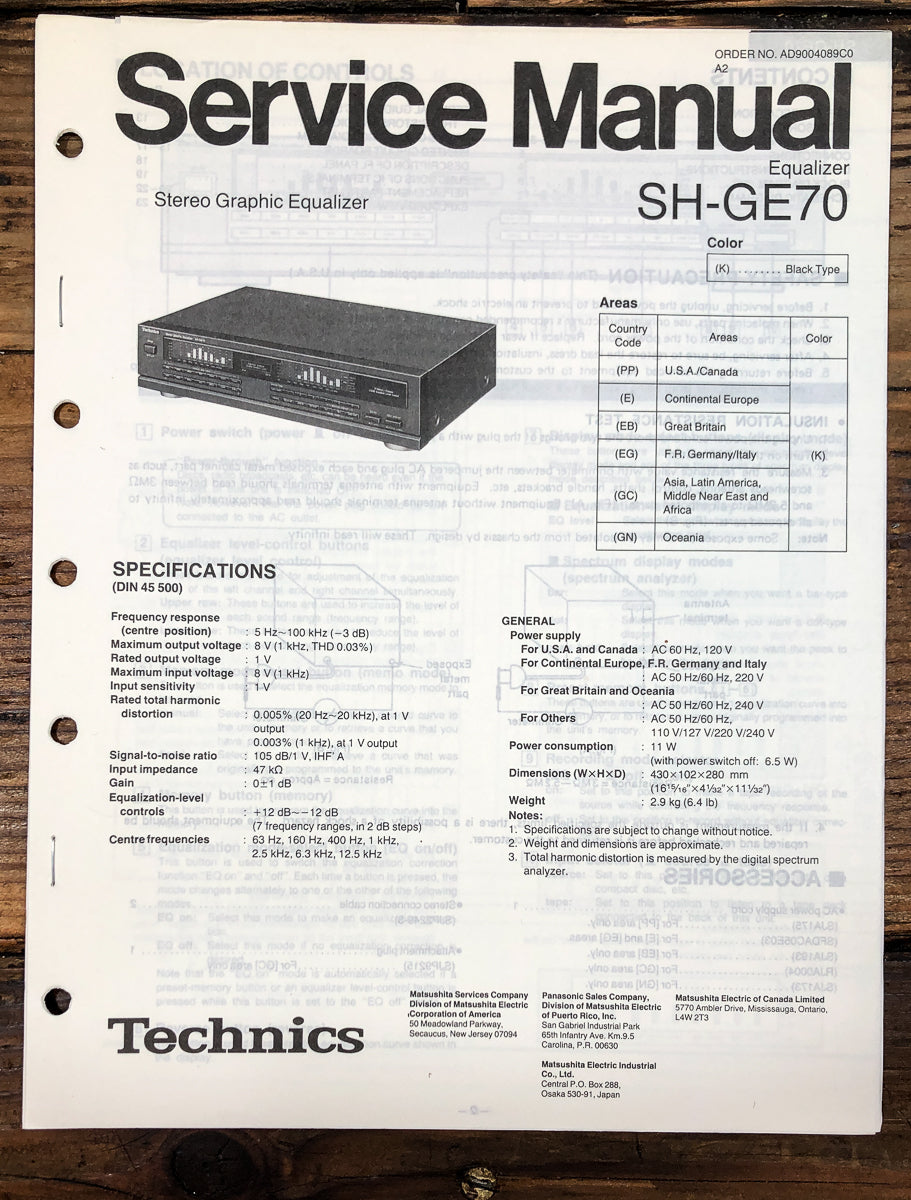 Technics SH-GE70 Equalizer Service Manual *Original*