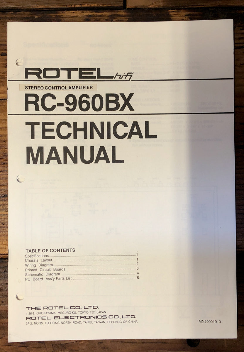 Rotel RC-960BX Preamp / Preamplifier  Service Manual *Original*