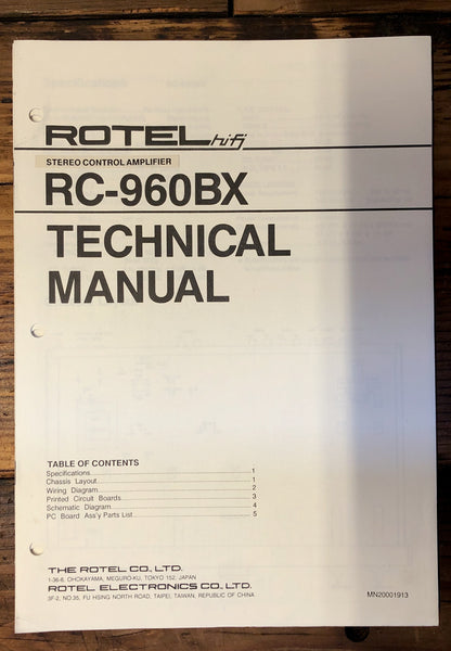Rotel RC-960BX Preamp / Preamplifier  Service Manual *Original*