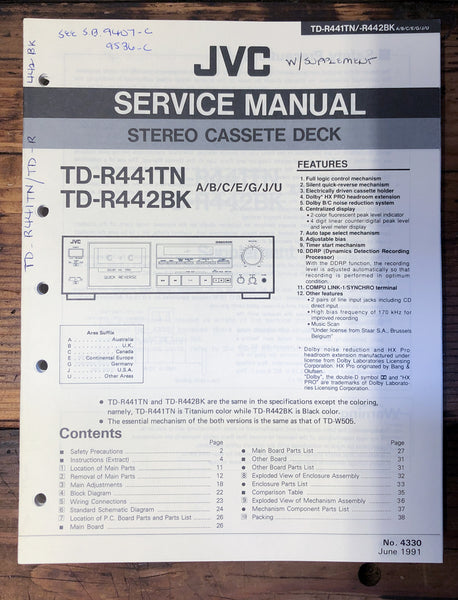 JVC TD-R441 TN TD-R442 BK Cassette  Service Manual *Original*