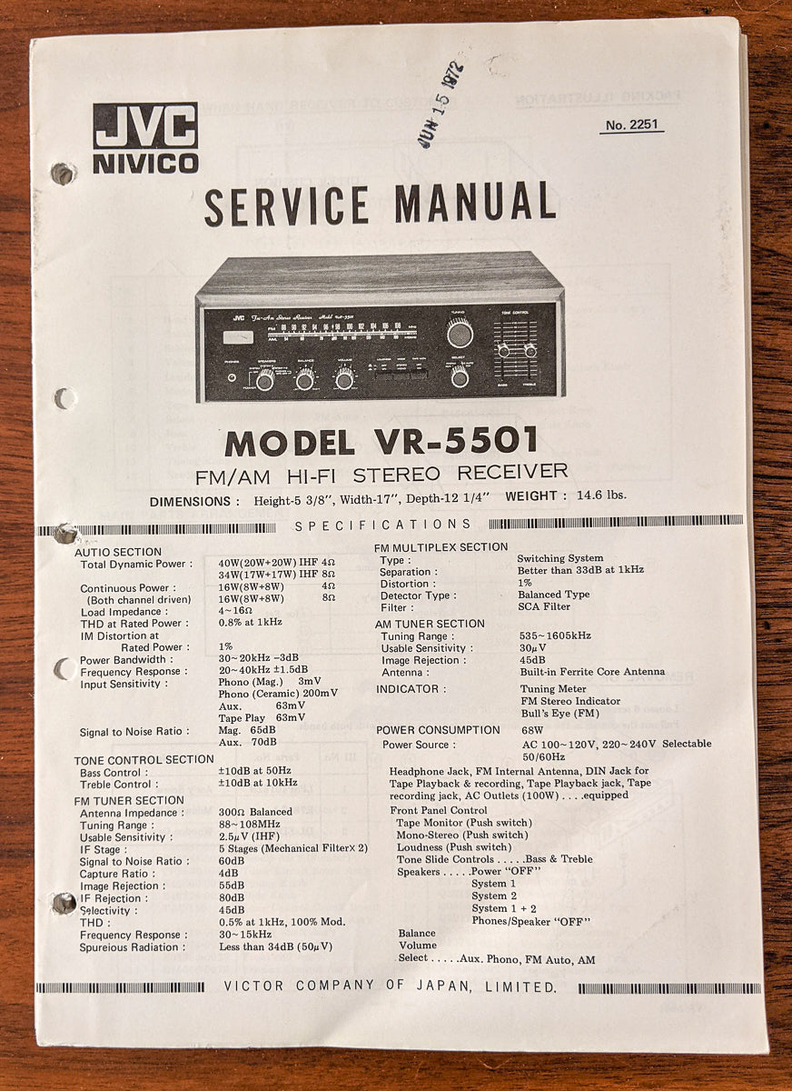 JVC VR-5501 Receiver Service Manual *Original*