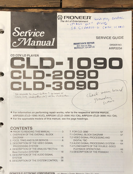 Pioneer CLD-1090 CLD-2090 CLD-3090 CD CDV LD Player  Service Manual *Original*