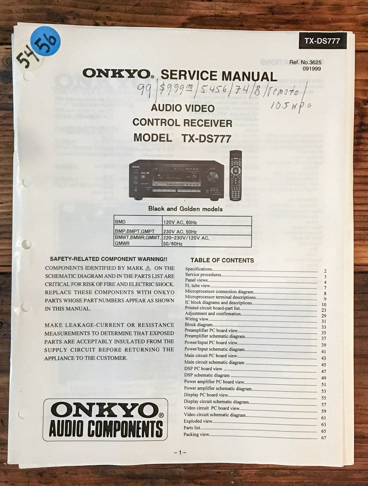 Onkyo TX-DS777 Receiver  Service Manual *Original*
