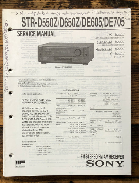 Sony STR-D550Z STR-D650Z -DE605 -DE705 Receiver  Service Manual *Original*