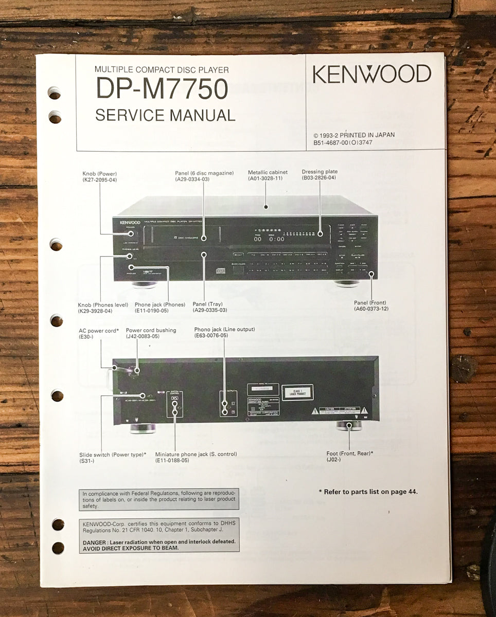 Kenwood DP-M7750 CD Player Service Manual *Original*