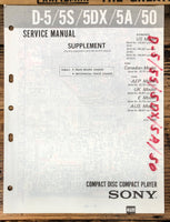 Sony D-5 -5A -5DX -5S -50  Supp. Service Manual *Original*
