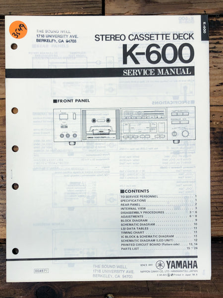 Yamaha KX-600 Cassette  Service Manual *Original*