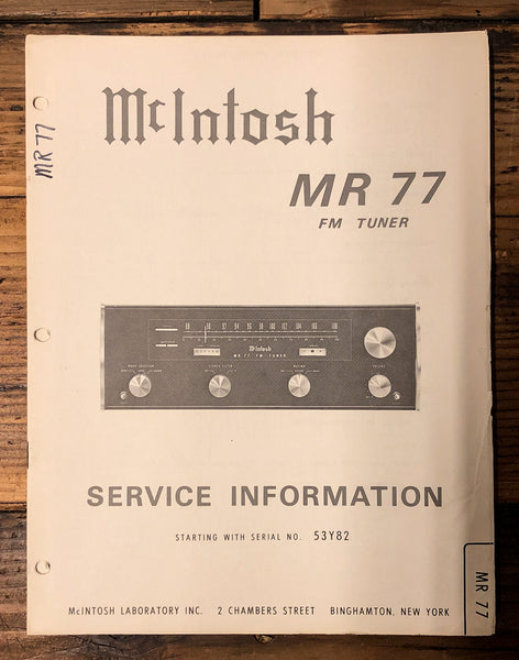 McIntosh MR-77 MR77 Tuner  Service Manual *Original* #1