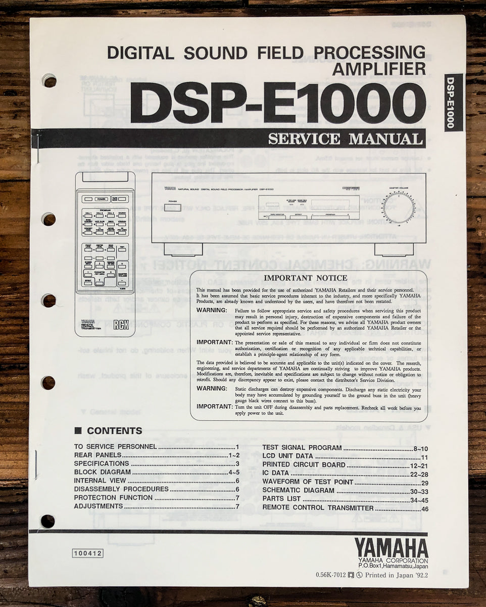 Yamaha DSP-E1000 Surround Processor Service Manual *Original*