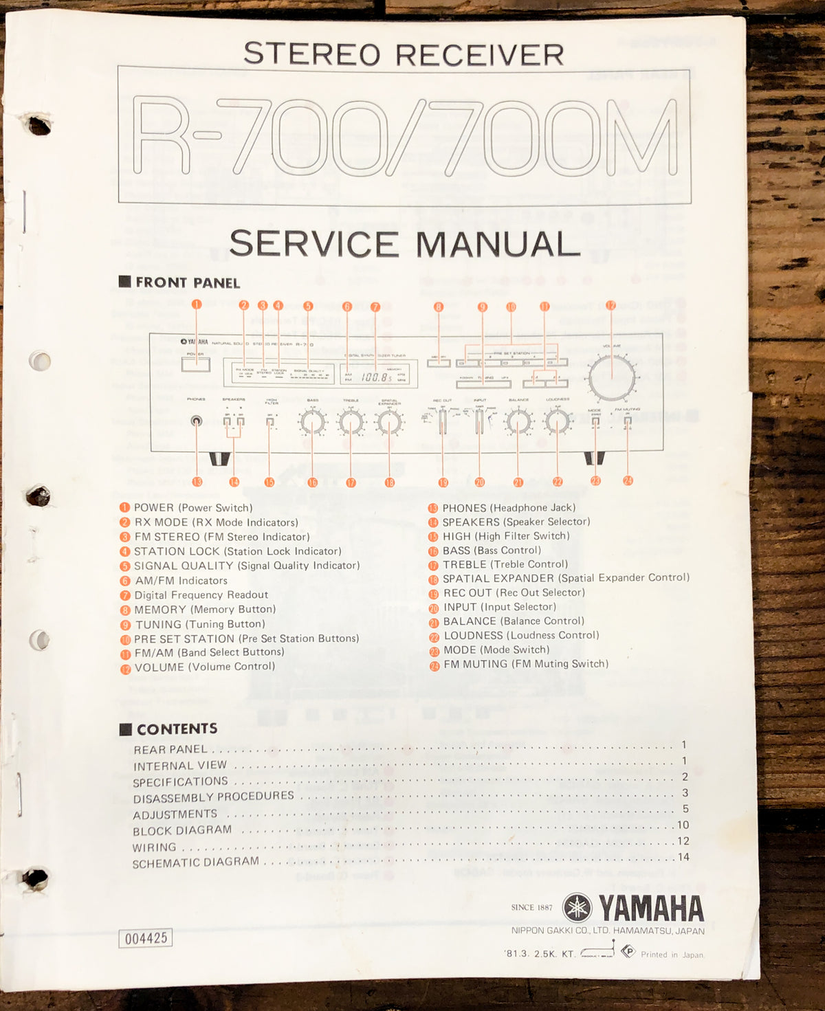 Yamaha R-700 R-700M Receiver  Service Manual *Original*