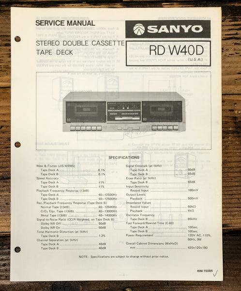 Sanyo RD W40D RD-W40D Cassette Service Manual *Original*