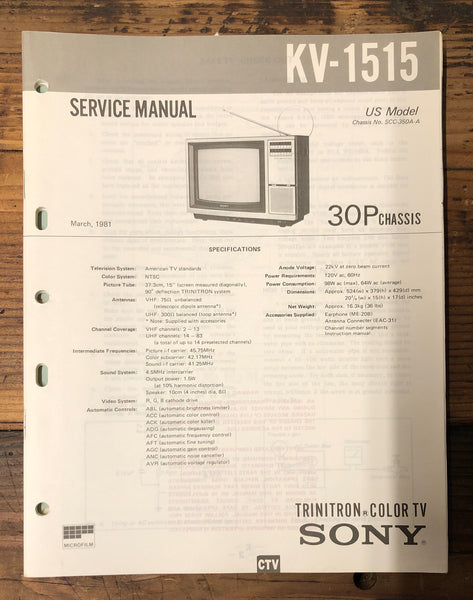 Sony KV-1515 TV  Service Manual *Original*