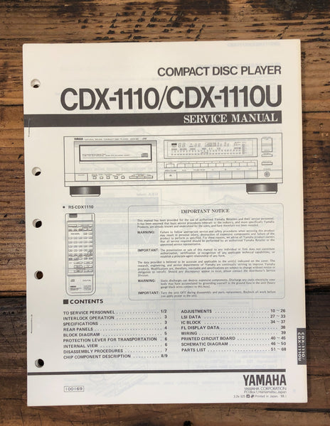 Yamaha CDX-1110 CDX-1110U CD Player  Service Manual *Original*