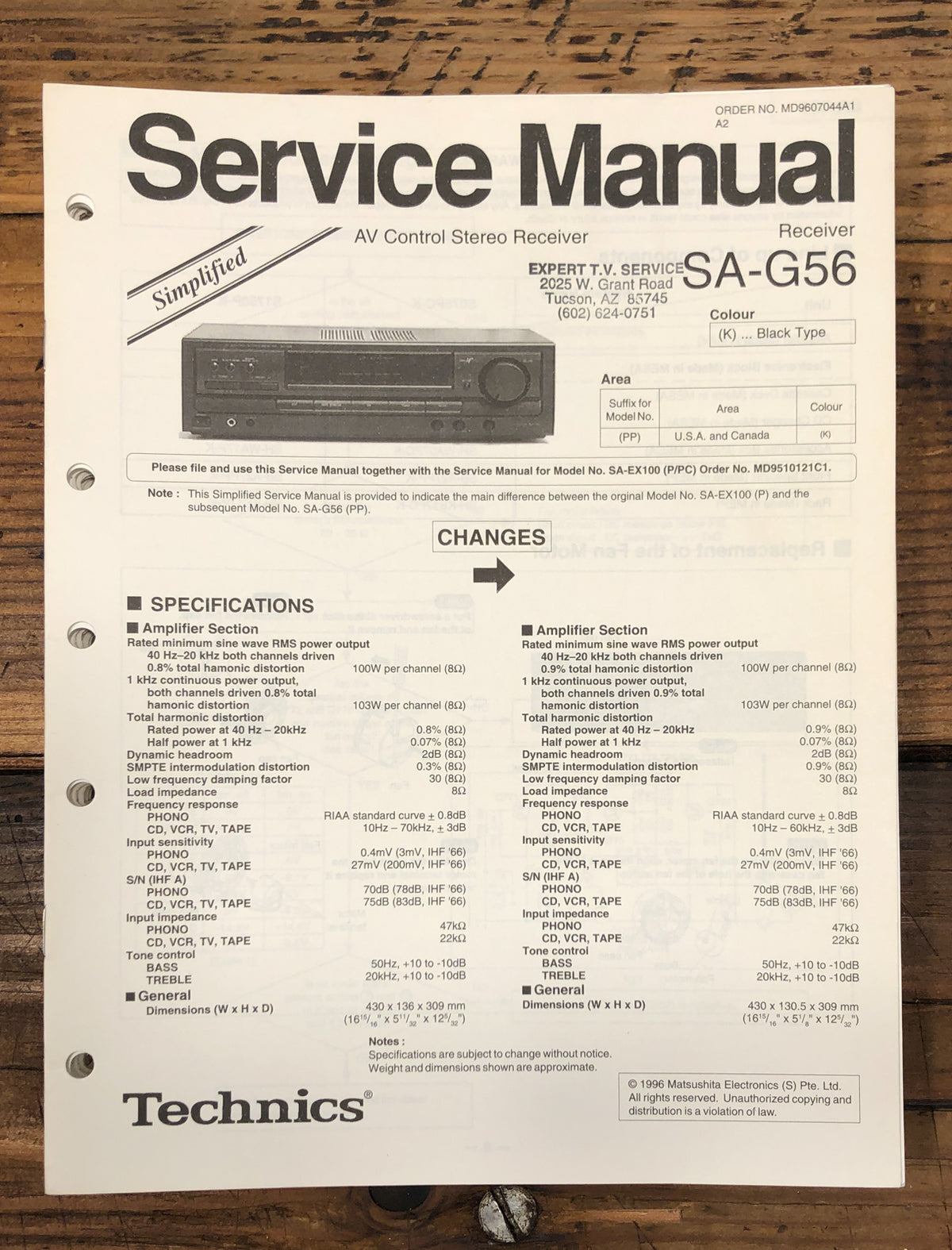 Technics SA-G56 Receiver  Service Manual *Original*