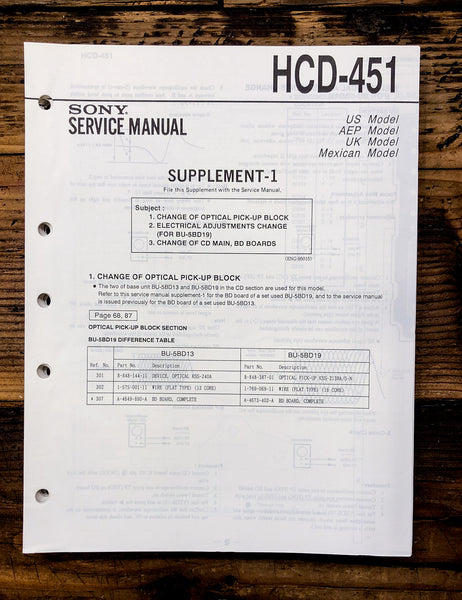 Sony HCD-451 Stereo Supp. Service Manual *Original*