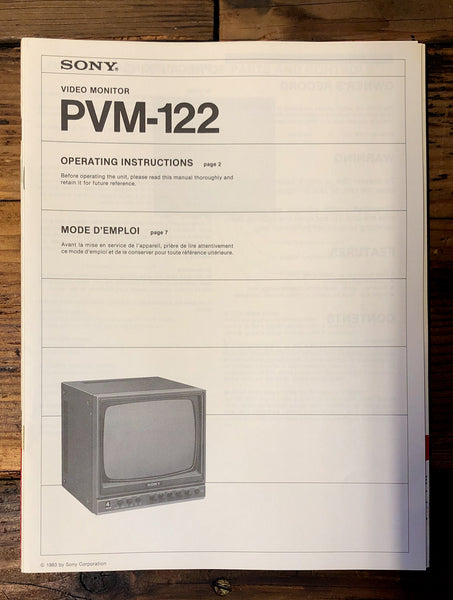 Sony PVM-122 Monitor  Owner / User Manual *Original*