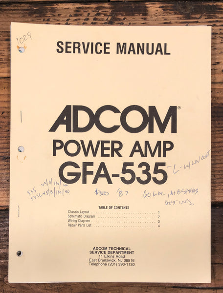 Adcom GFA-535 Amplifier  Service Manual *Original*