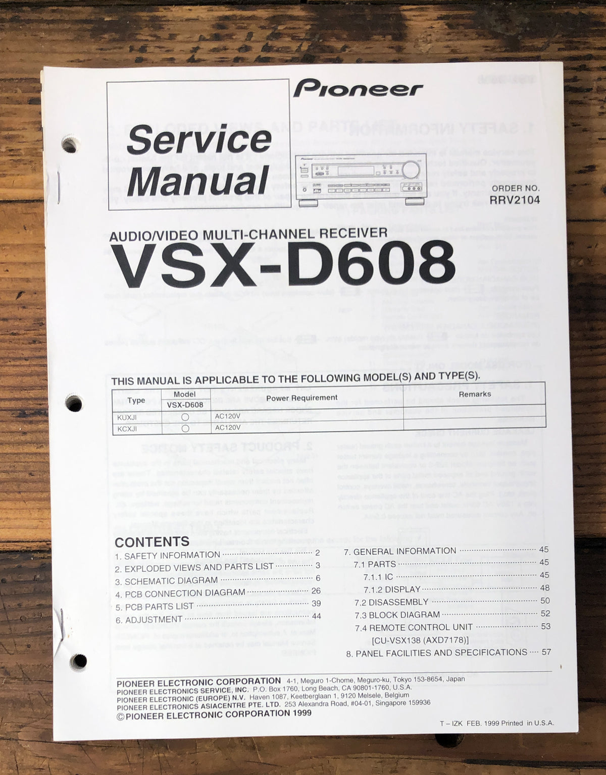 Pioneer VSX-D608 Receiver  Service Manual *Original*