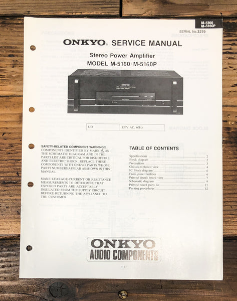 Onkyo M-5160 M-5160P Amplifier Service Manual *Original*