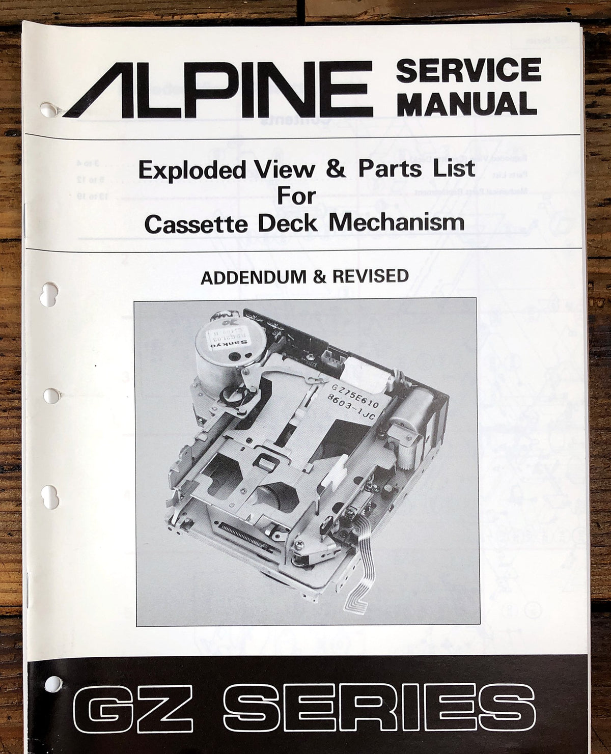 Alpine GZ Series Cassette Deck Mechanism Supp. Service Manual *Original*