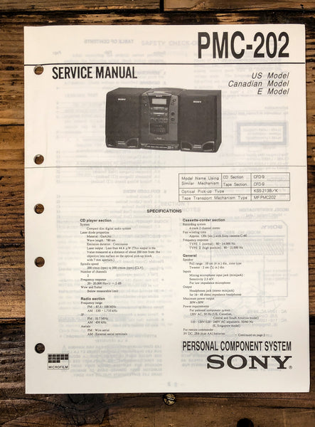 Sony PMC-202 Stereo Service Manual *Original*