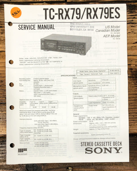 Sony TC-RX79 TC-RX79ES Cassette  Service Manual *Original*