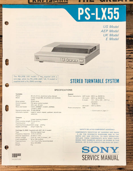 Sony PS-LX55 Record Player / Turntable  Service Manual *Original*