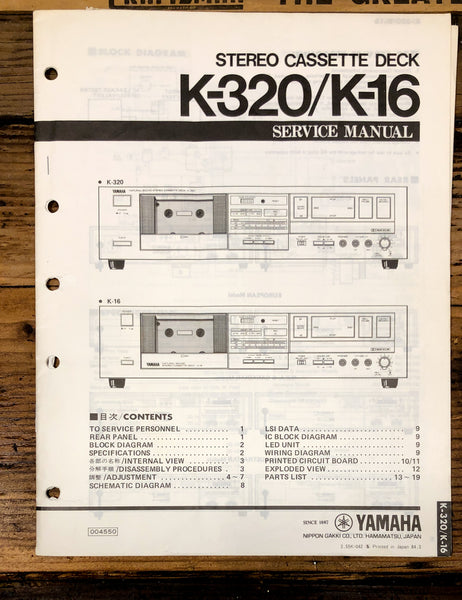 Yamaha K-320 K-16 Cassette  Service Manual *Original*