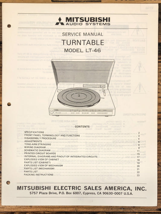Mitsubishi LT-46 Record Player / Turntable  Service Manual *Original*