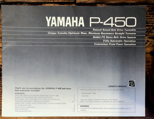 Yamaha P-450 Turntable  Owner / User Manual *Original*