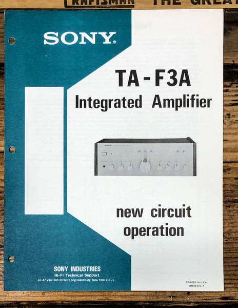Sony TA-F3A Amplifier New Circuit Operation Service Manual *Original*