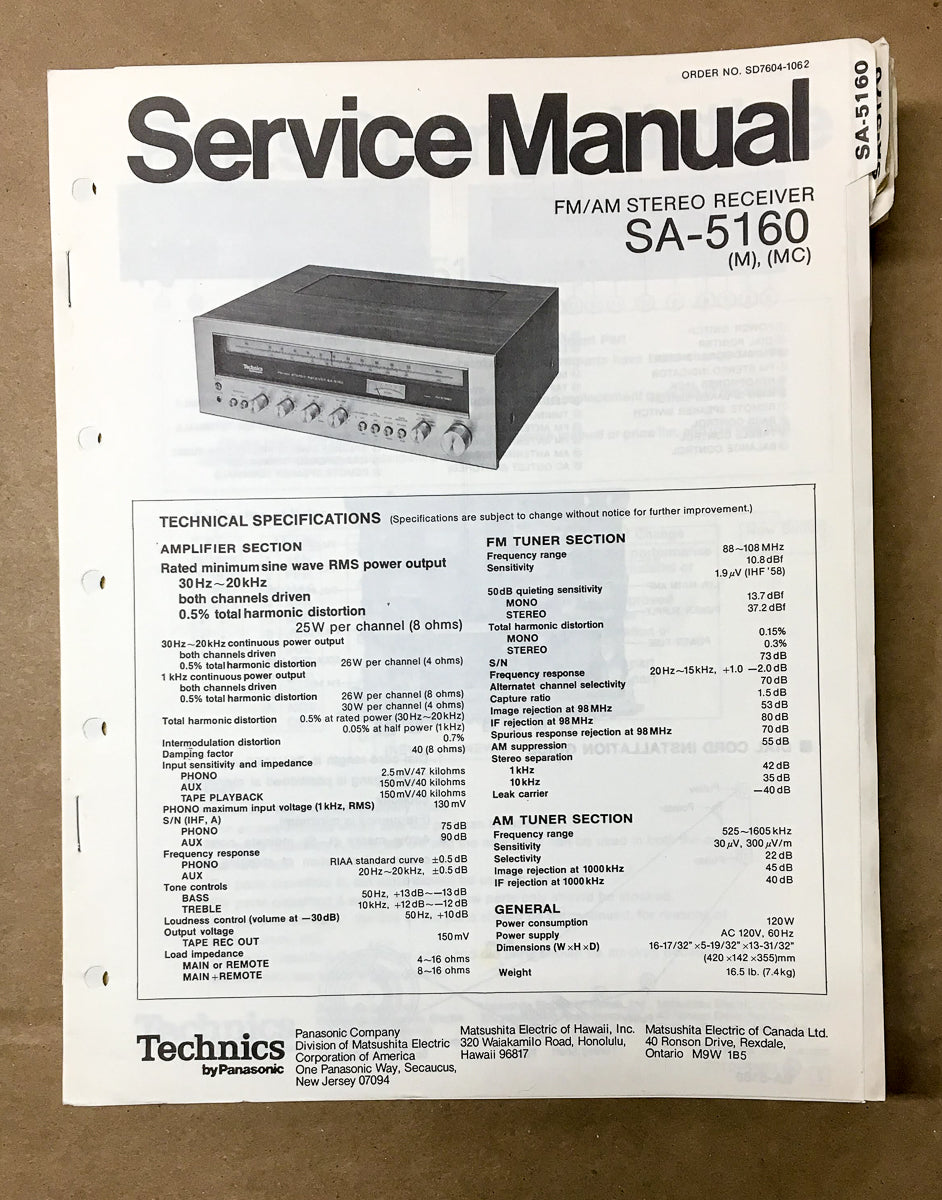 Technics / Panasonic SA-5160 Receiver Service Manual *Original*