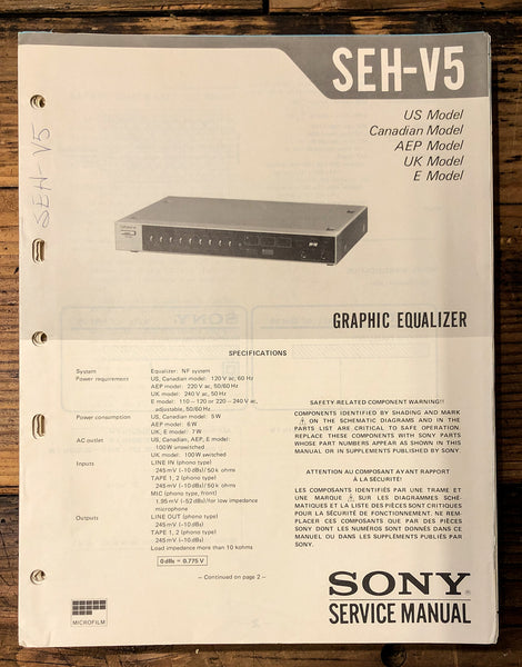 Sony SEH-V5 Equalizer  Service Manual *Original*